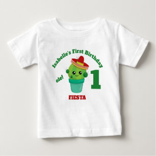 かわいい笑顔サボテンin赤ソンブレロ第1誕生日 ベビーTシャツ