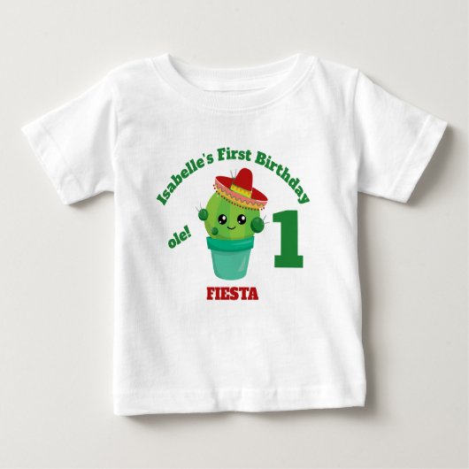 かわいい笑顔サボテンin赤ソンブレロ第1誕生日 ベビーTシャツ (正面)