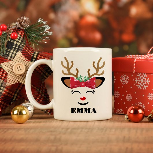 かわいい笑顔トナカイ顔クリスマス ツートーンマグカップ