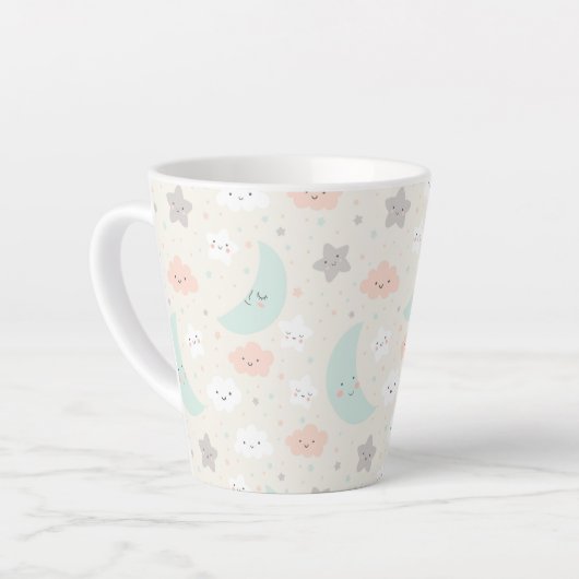 かわいい笑顔パステルスカイパターン カフェラテマグ (左アングル)