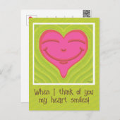 かわいい笑顔ピンクハートバレンタインデー シーズンポストカード (正面/裏面)