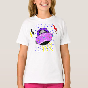かわいい笑顔ピンク紫の花びら宇宙船スター Tシャツ
