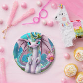 かわいい笑顔ベビードラゴンと花 ペーパープレート (パーティー)