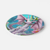 かわいい笑顔ベビードラゴンと花 ペーパープレート (アングル)