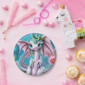 かわいい笑顔ベビードラゴンと花 ペーパープレート (パーティー)