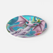 かわいい笑顔ベビードラゴンと花 ペーパープレート (アングル)