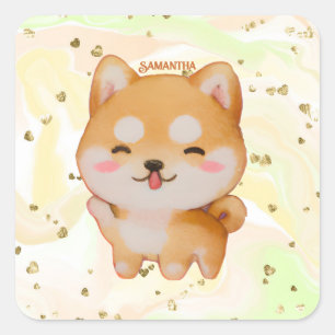 かわいい笑顔マンガ – スタイル柴犬 スクエアシール