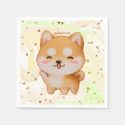 かわいい笑顔マンガ – スタイル柴犬 スタンダードカクテルナプキン (正面)