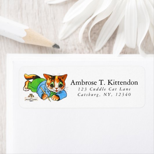 かわいい笑顔レトロ1930漫画キャットライターマスコット ラベル (インサイチュ)