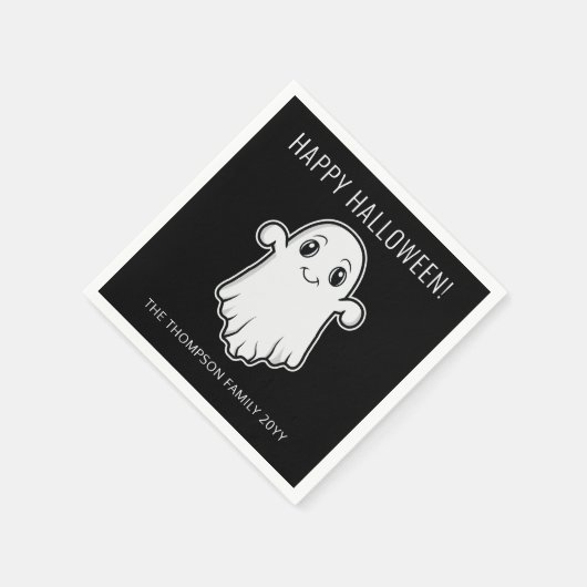 かわいい笑顔幽霊ハッピーハローウィンカスタム文字 スタンダードカクテルナプキン (角)