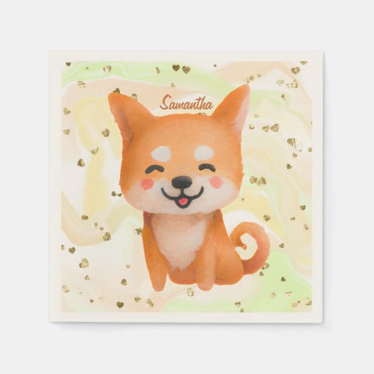 かわいい笑顔柴犬 スタンダードカクテルナプキン (正面)
