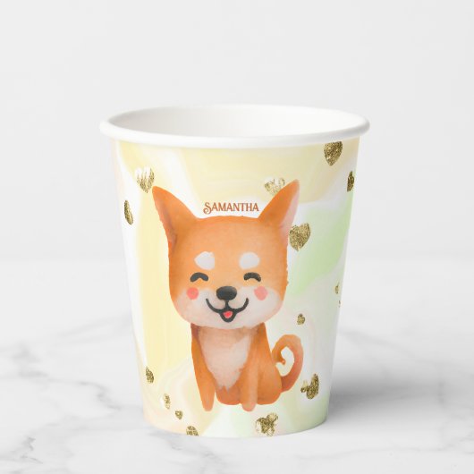 かわいい笑顔柴犬 紙コップ (正面)