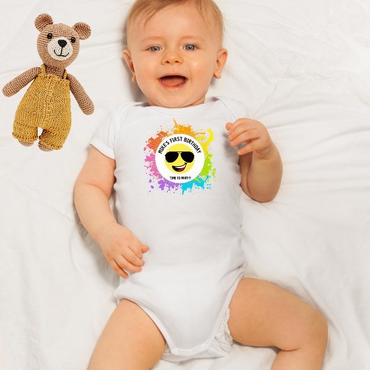 かわいい笑顔, エアパイロットメガネ, ファンな１歳の誕生日 ベビーボディスーツ