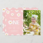 かわいい第1デイジー誕生日写真 招待状 (正面/裏面)