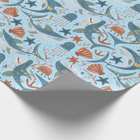 かわいい第1回第2回第3男子誕生日シャーク海パターン ラッピングペーパー (角)