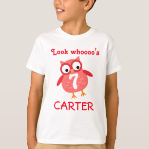 かわいい第7誕生日のユニセックスで赤いフクロウA07 Tシャツ