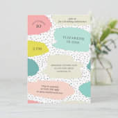 かわいい筆のタッチ。ピンクとミントの子供の誕生日 招待状 (スタンド正面)