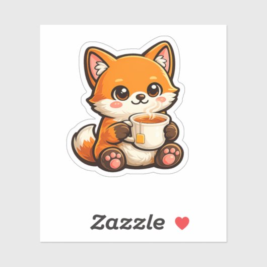 かわいい紅茶の狐のイラスト – あったかい紅茶を飲む心地よい狐 シール (シート)
