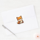 かわいい紅茶の狐イラスト – あったかティータイムの狐 スクエアシール (封筒)