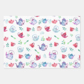 かわいい紅茶パーティーとコーヒーのパターン ラッピングペーパーシート (正面)