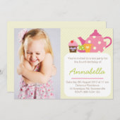 かわいい紅茶パーティーキッズフォト誕生日招待状 招待状 (正面/裏面)