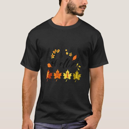 かわいい紅葉と落ち葉の秋の挨拶 Tシャツ (正面)
