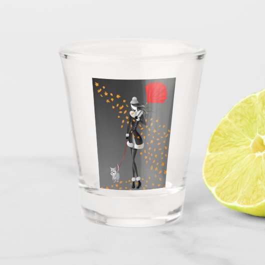 かわいい紅葉冬犬ウォーク ショットグラス (正面)