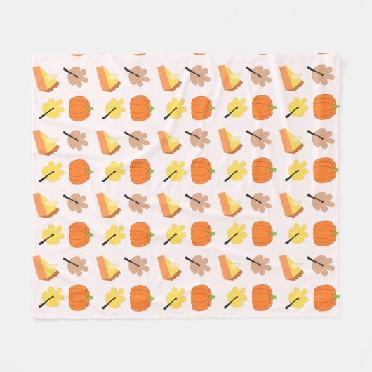 かわいい紅葉、カボチャのパイのオレンジ色のパターン フリースブランケット (正面(横))