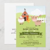 かわいい納屋と農場の動物、農夫テーマのベビーシャワー 招待状 (正面/裏面)