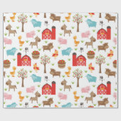 かわいい納屋と農畜動物ラッピング紙 ラッピングペーパー (フラット)