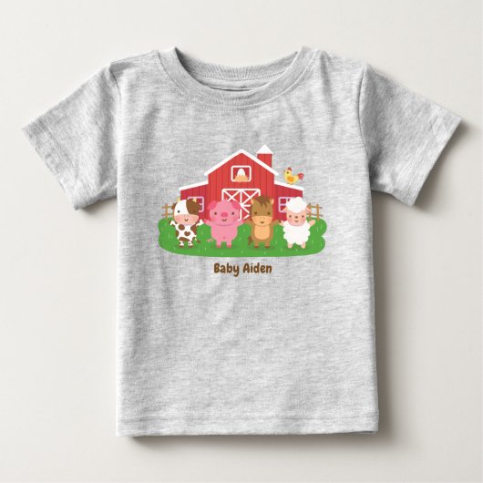 かわいい納屋の農場の動物 赤ちゃん ベビーTシャツ (正面)