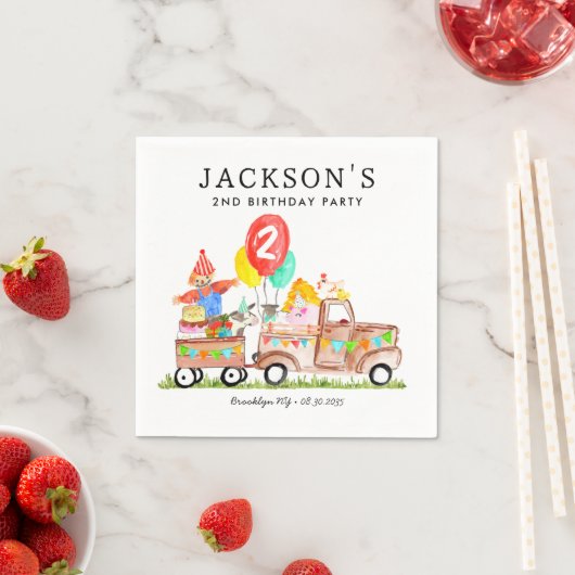 かわいい納屋パーティー動物トラックキッズファーム誕生日 スタンダードカクテルナプキン (インサイチュ)