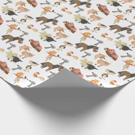 かわいい納屋周囲の庭の家畜|背景色 ラッピングペーパー (角)