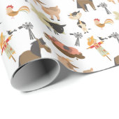 かわいい納屋周囲の庭の家畜|背景色 ラッピングペーパー (ロールコーナー)