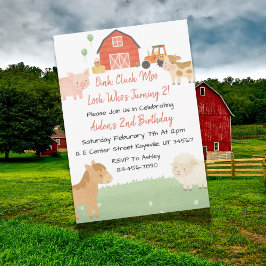 かわいい納屋周囲の庭アニマル2nd誕生日招待状 招待状