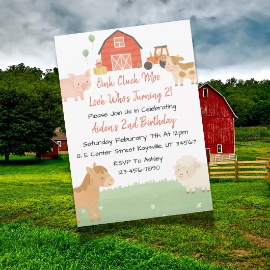 かわいい納屋周囲の庭アニマル2nd誕生日招待状 招待状