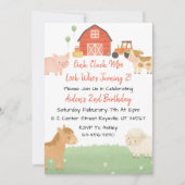 かわいい納屋周囲の庭アニマル2nd誕生日招待状 招待状 (正面)