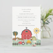 かわいい納屋周囲の庭ファームアニマルエイジ誕生日招待状 サンキューカード (スタンド正面)