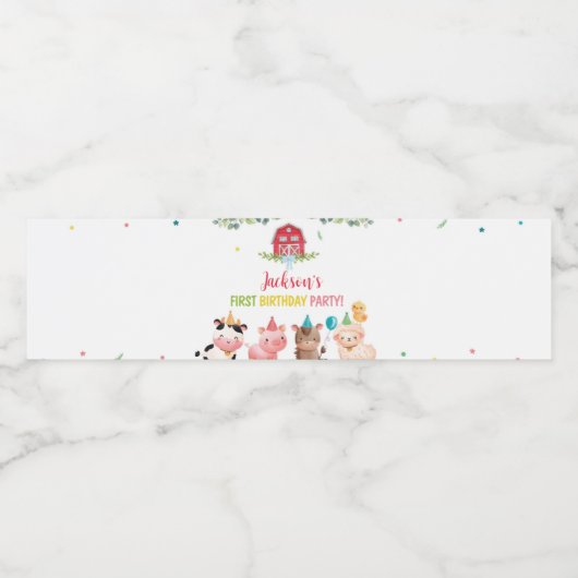 かわいい納屋周囲の庭ファームアニマルズ誕生日 ペットボトルラベル (シングルラベル)