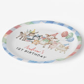 かわいい納屋周囲の庭ファームアニマルズ誕生日 ペーパープレート (アングル)