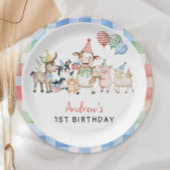 かわいい納屋周囲の庭ファームアニマルズ誕生日 ペーパープレート
