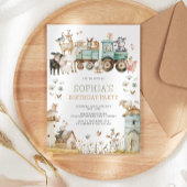 かわいい納屋周囲の庭ファームアニマルズ誕生日 招待状