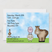 かわいい納屋周囲の庭ファームアニマルズ1st誕生日パーティー 招待状 (裏面)