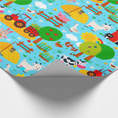 かわいい納屋周囲の庭ファーム動物の誕生日パーティーキッズ ラッピングペーパー (角)