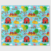 かわいい納屋周囲の庭ファーム動物の誕生日パーティーキッズ ラッピングペーパー (フラット)