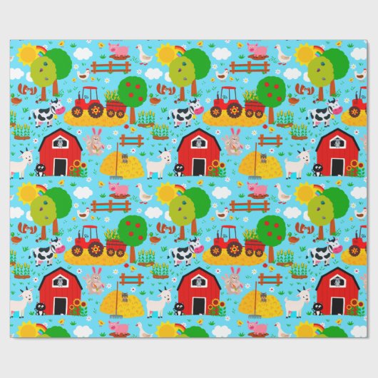 かわいい納屋周囲の庭ファーム動物の誕生日パーティーキッズ ラッピングペーパー (フラット)