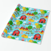 かわいい納屋周囲の庭ファーム動物の誕生日パーティーキッズ ラッピングペーパー (アンロールド)