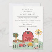 かわいい納屋周囲の庭ファーム動物ベビーシャワー招待状 サンキューカード (正面)