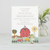 かわいい納屋周囲の庭ファーム動物ベビーシャワー招待状 サンキューカード (スタンド正面)