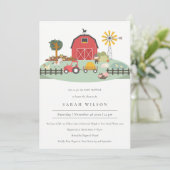 かわいい納屋周囲の庭ファーム動物ベビーシャワー招待状 サンキューカード (スタンド正面)